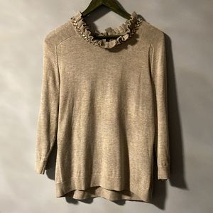 RSVP by Talbots Ruffled Jewel Collar Gray Cashmere Blend Sweater Large Petite